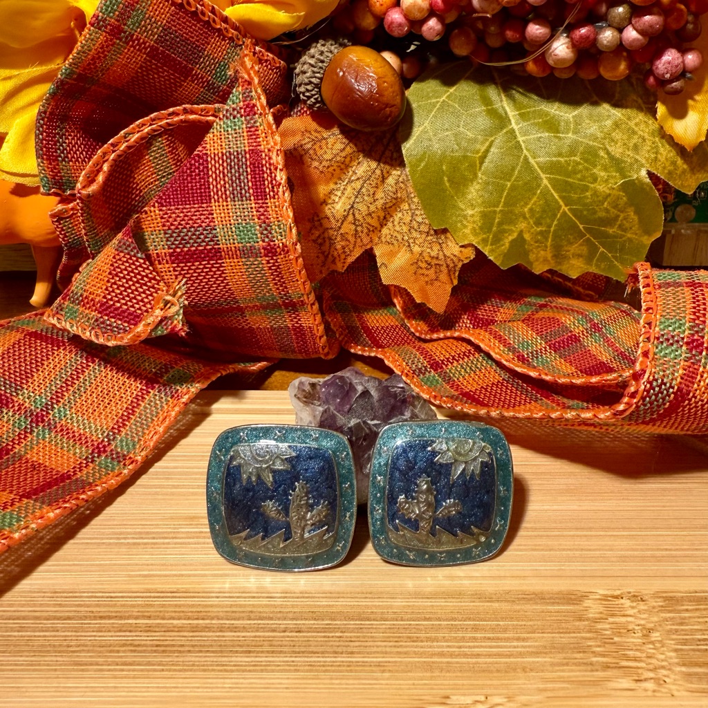 Vintage Edgar Berbi Desert Scene Enamel Clip-On Earrings